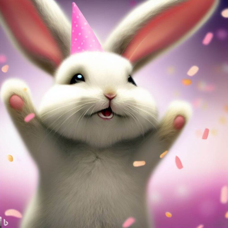 cute rabbit with birthday hat on celebrating